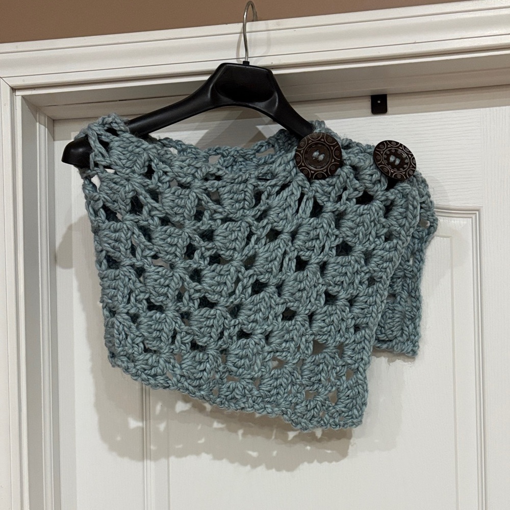 Source Unknown Blue Crochet Poncho